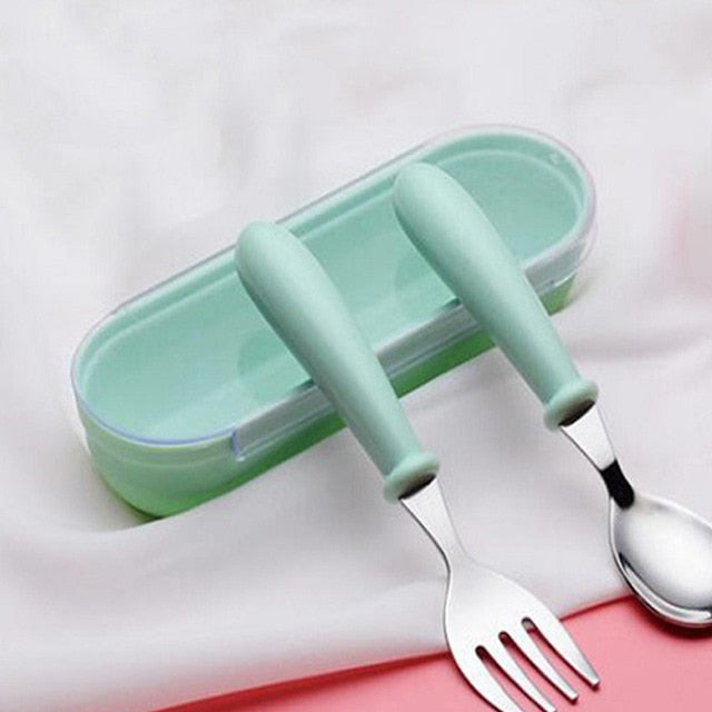 Bébé Gadgets ensemble de vaisselle enfants ustensile en acier inoxydable enfant en bas âge vaisselle couverts dessin animé infantile alimentation cuillère fourchette