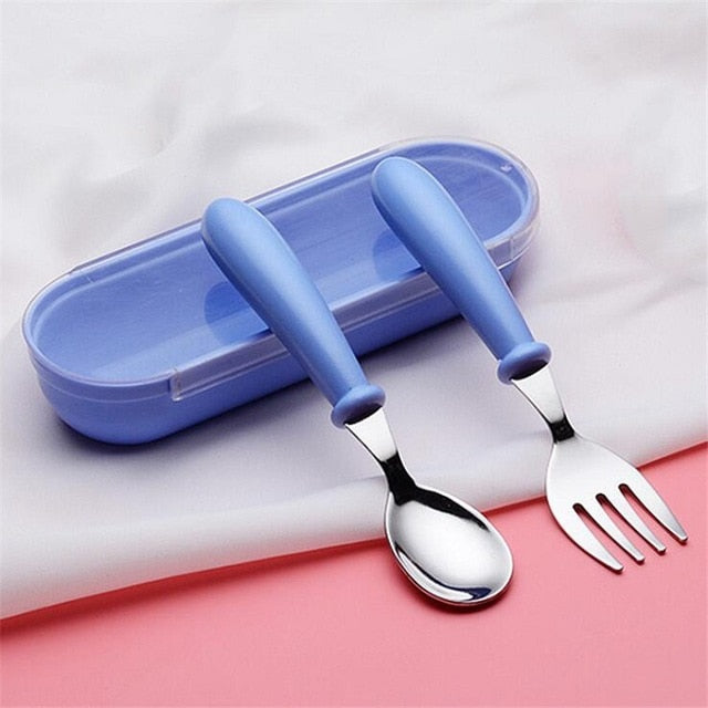 Bébé Gadgets ensemble de vaisselle enfants ustensile en acier inoxydable enfant en bas âge vaisselle couverts dessin animé infantile alimentation cuillère fourchette