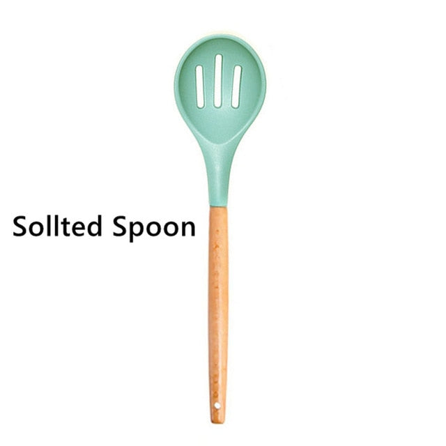 Food Grade Silicone Kitchenware Household Wooden Beech Handle Cooking Utensils Baking Tools Non-stick Spatula Kitchen Accessorie