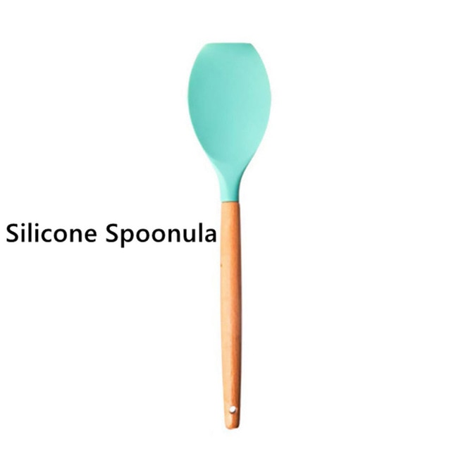 Food Grade Silicone Kitchenware Household Wooden Beech Handle Cooking Utensils Baking Tools Non-stick Spatula Kitchen Accessorie