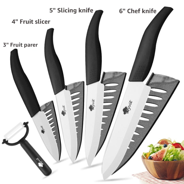 Ceramic Knives Kitchen knives 3 4 5 6 inch Chef knife Cook Set+peeler white zirconia blade Multi-color Handle High Quality