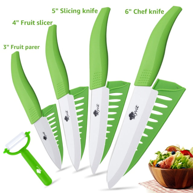 Ceramic Knives Kitchen knives 3 4 5 6 inch Chef knife Cook Set+peeler white zirconia blade Multi-color Handle High Quality