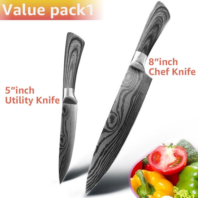 Kitchen Knife 5 7 8 inch 7Cr17 440C Stainless Steel Utility Cleaver Chef Knife Damascus Drawing Meat Santoku Cooking Tool Set