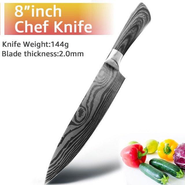 Couteau de cuisine 5 7 8 pouces 7Cr17 440C en acier inoxydable, couperet utilitaire, couteau de Chef, damas dessin viande Santoku ensemble d'outils de cuisine