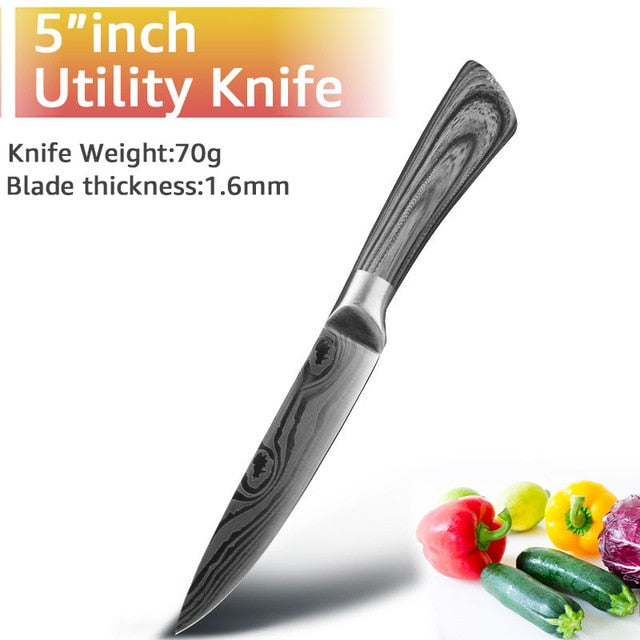 Kitchen Knife 5 7 8 inch 7Cr17 440C Stainless Steel Utility Cleaver Chef Knife Damascus Drawing Meat Santoku Cooking Tool Set