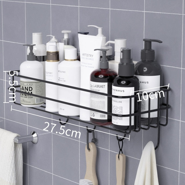 Wall Mounted Bathroom Shelves Floating Shelf Shower Hanging Basket Shampoo Holder WC Accessories Kitchen Seasoning Storage Rack