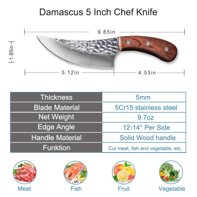 Couteau de cuisine 5.5 ", couperet à viande, couteau de boucher, couteau à découper, couteau à désosser, outil de cuisine pour fileter le poisson cru