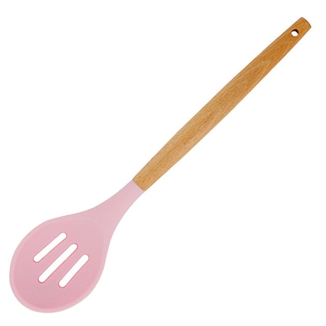 Food Grade Silicone Kitchenware Household Wooden Beech Handle Cooking Utensils Baking Tools Non-stick Spatula Kitchen Accessorie