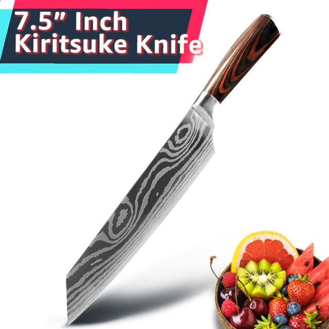 Ensemble de couteaux de cuisine, Chef japonais 7CR17 440C en acier inoxydable, damas dessin Gyuto trancheur de viande, outil de cuisine Santoku 1 à 10 pièces